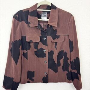 Lennie Nina Leonard Women VTG Button Front Light Jacket Size 12 Microsuede Brown